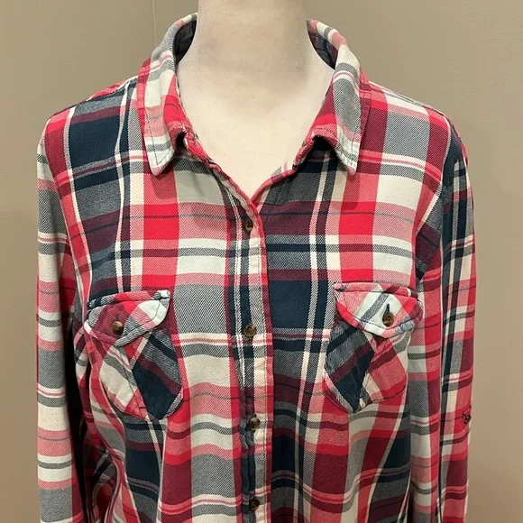 The North Face Plaid Flannel Long Sleeve Button Down Shirt Size Large - Picture 2 of 8